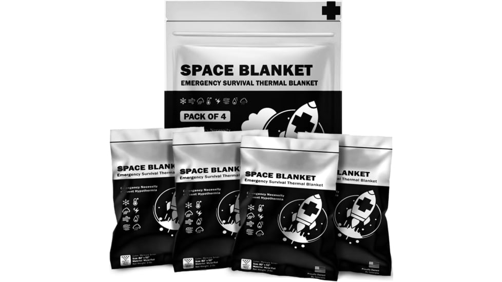 Krate Tactical Mylar Emergency Space Blanket 4 Pack, ELT-ZCG-2PK-1