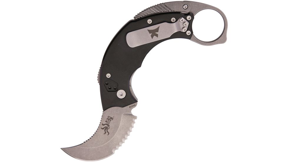 Krudo SNAG 2.1 Folder Part Serrated Folding Knife,2.25in,Partially Serrated,Stonewash,Black,Aluminum Handle SNGSR21