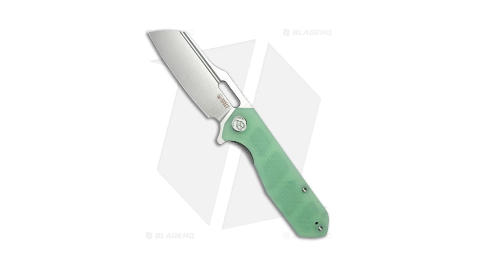 Kubey Atlas Folding Knife, 3.31in, Sandvik 14C28N, Sheepsfoot Blade, G10 Jade Handle, Gray/Jade, 7.80in, BHQ-217113