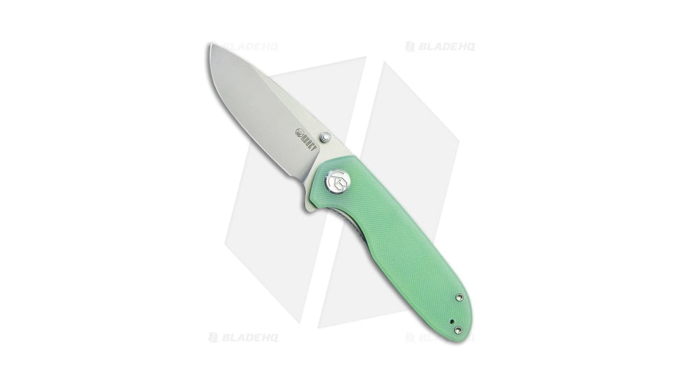 Kubey Belus Folding Knife, 2.95in, AUS-10, Drop Point Blade, G10 Jade Handle, Gray/Jade, 7.10in, BHQ-192558