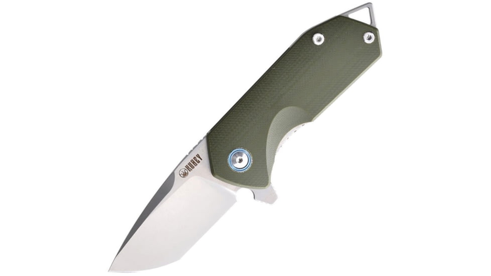 Kubey EDC Linerlock Green Folding Knife, 2.75 sand blast finish D2 tool steel tanto blade, Green G10 handle, KU203B