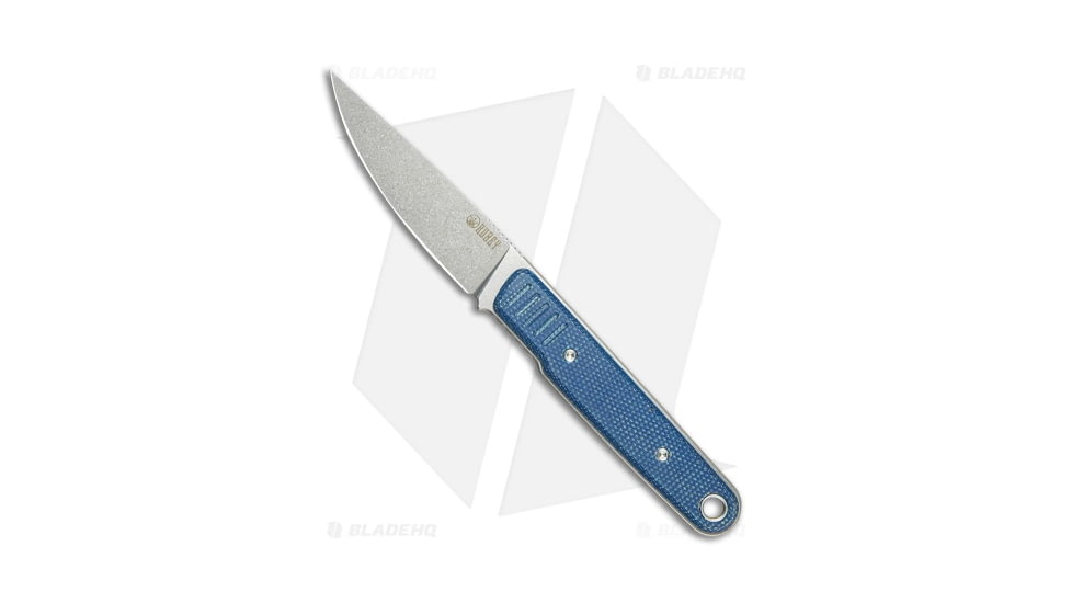 Kubey Fixie Fixed Blade Knife, 3.11in, Sandvik 14C28N, Drop Point Blade, Micarta Blue Handle, Gray/Blue, 6.97in, BHQ-195206