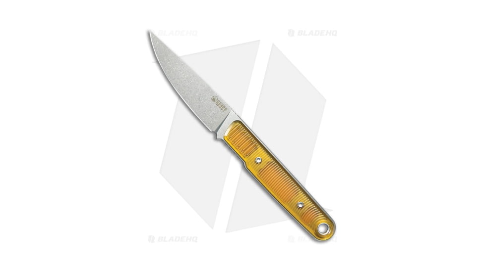 Kubey Fixie Fixed Blade Knife, 3.11in, Sandvik 14C28N, Drop Point Blade, Ultem Yellow Handle, Gray/Yellow, 6.97in, BHQ-195207