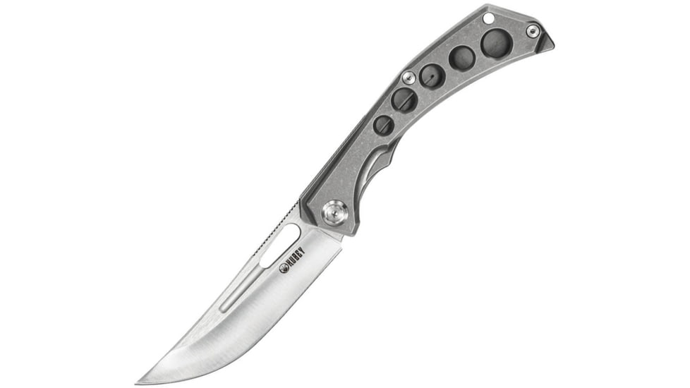 Kubey Framelock Gray Folding Knife, 3.5 satin finish AUS-10A stainless blade, Gray tumbled finish titanium handle, KU170C