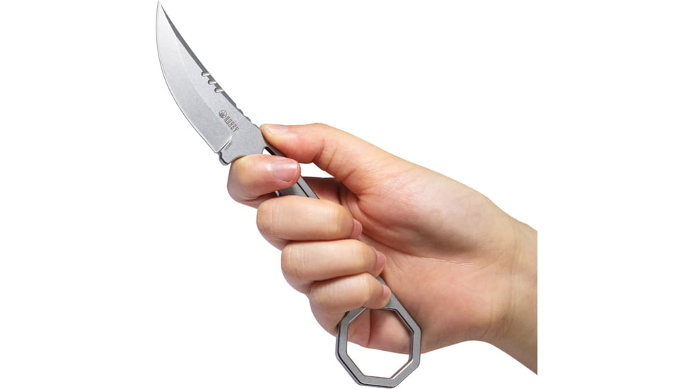 Kubey Hydra EDC Fixed Blade Knife, 6.75in Overall, 2.63in Stonewash 14C28N Sandvik Clip Point Blade, Stonewash Stainless Handle, Kydex Sheath, KU362A