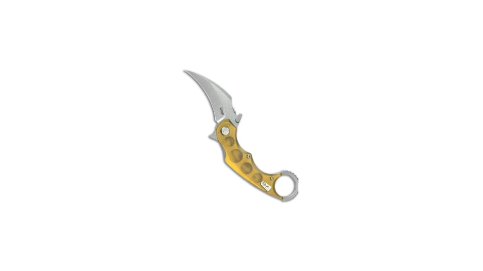 Kubey Knives Kubey Knives Rogue Liner Lock Karambit Knife Ultem 2.9" Stonewash, Yellow, 14C28N, adult, BHQ-208722