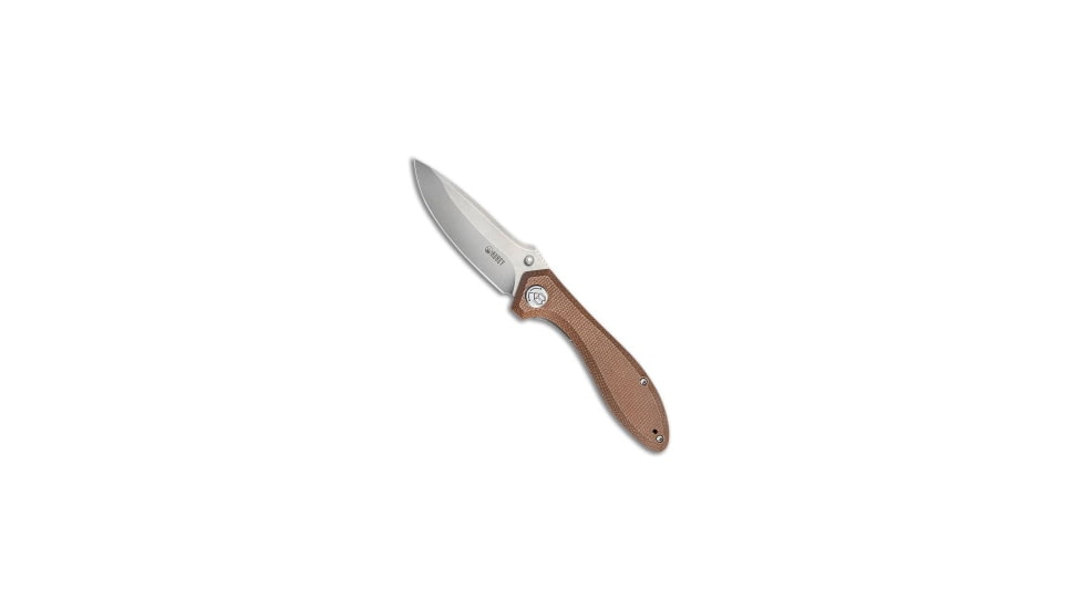Kubey Ruckus Folding Knife, 3.31in, AUS 10A, Drop Point Blade, Micarta, Tan Handle, Tan/Dark Gray, 8.03 inch, BHQ-221826