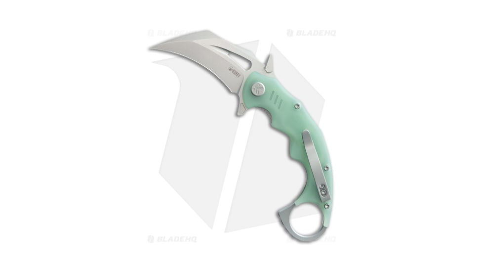 Kubey Mini Wrath Folding Knife, 2.44in, Sandvik 14C28N, Hawkbill Blade, G10 Jade Handle, Gray/Jade, 6.89in, BHQ-203233