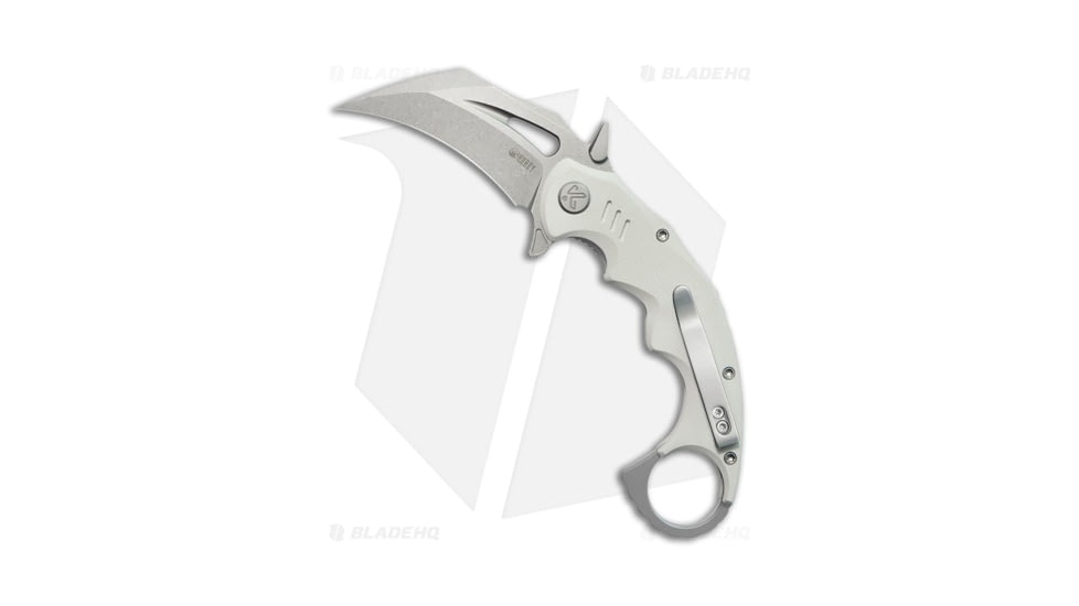 Kubey Mini Wrath Folding Knife, 2.44in, Sandvik 14C28N, Hawkbill Blade, G10 White Handle, Gray/White, 6.89in, BHQ-202994