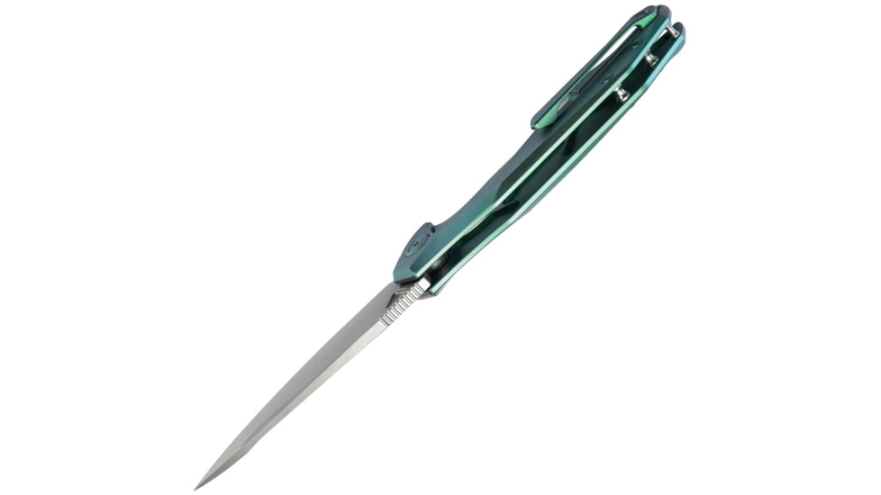 Kubey Nova Framelock Folding Knife, 3.66 in, 14C28N Steel, Drop Point Blade, Green 6AL4V Titanium Handle, KB235H