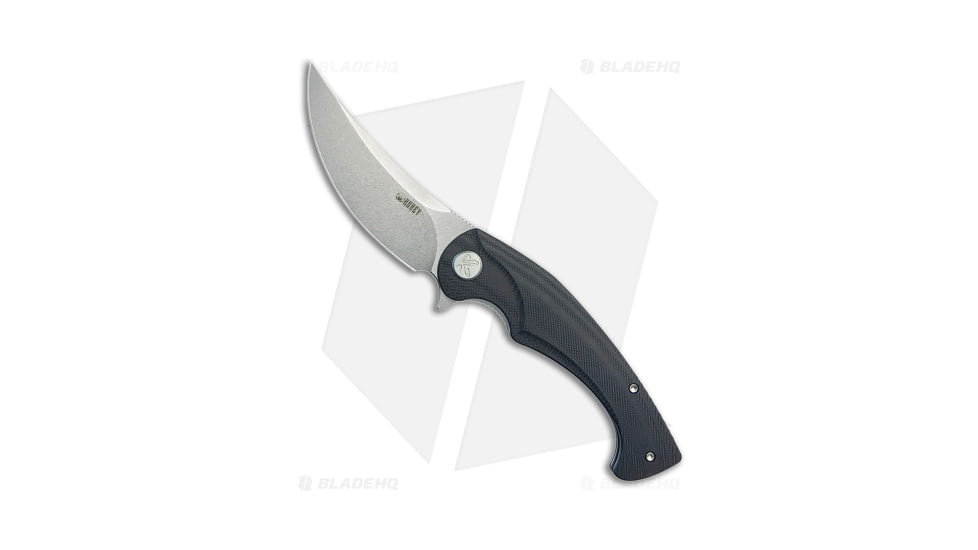 Kubey Scimitar Folding Knife, 3.50in, AUS-10, Trailing Point Blade, G10 Black Handle, Gray/Black, 8.00in, BHQ-194541