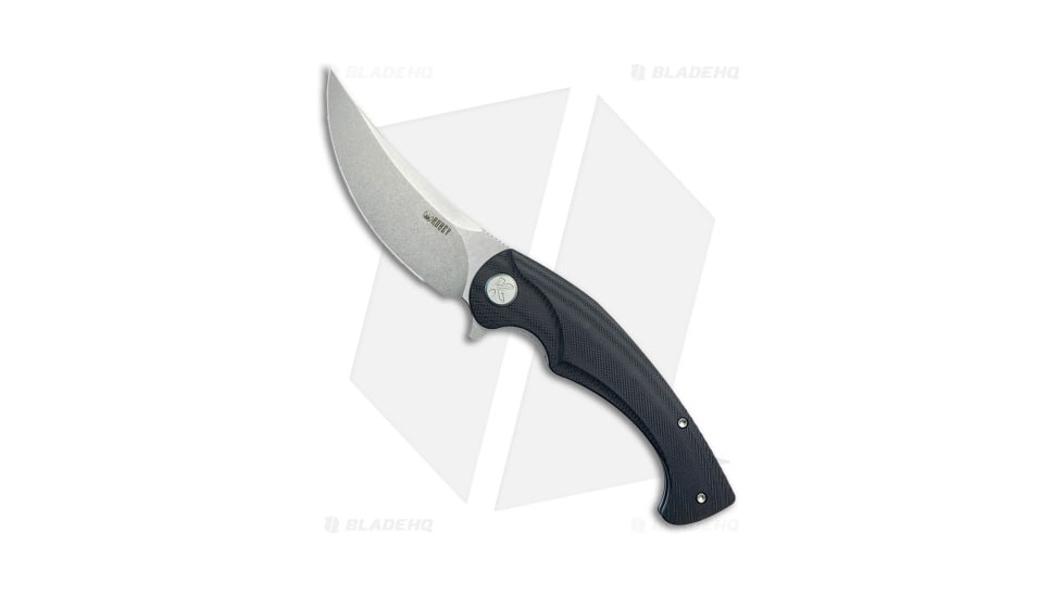 Kubey Scimitar Folding Knife, 3.50in, Sandvik 14C28N, Trailing Point Blade, G10 Black Handle, Black/Black, 8.00in, BHQ-199557