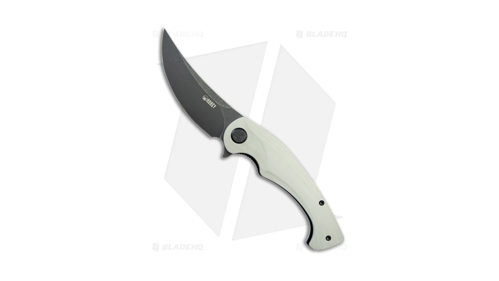 Kubey Scimitar Folding Knife, 3.50in, Sandvik 14C28N, Trailing Point Blade, G10 White Handle, Black/White, 8.00in, BHQ-194540