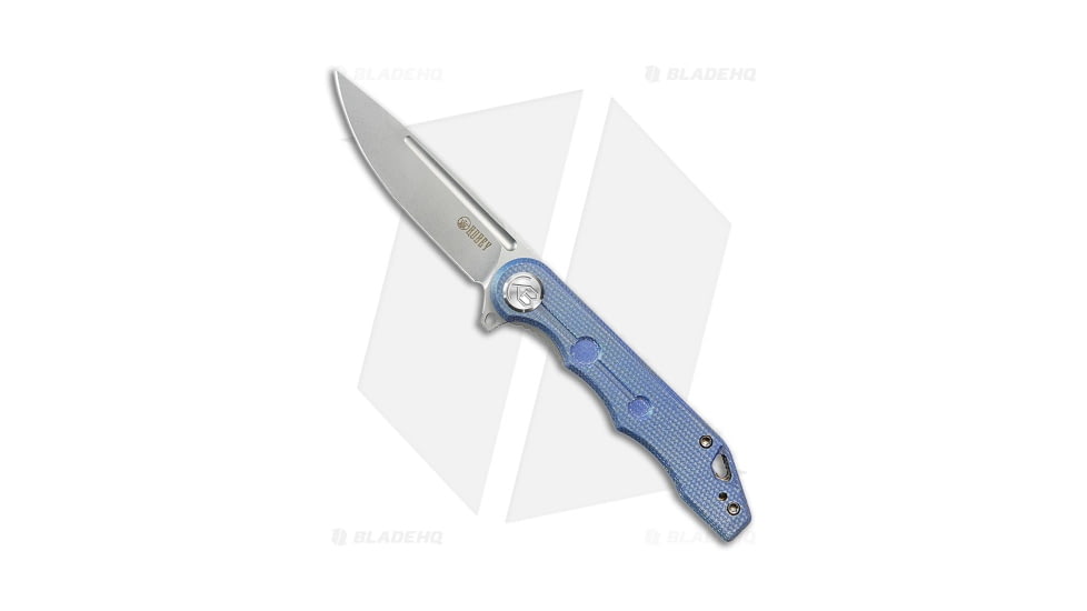 Kubey Tiguass Mizo Folding Knife, 3.15in, AUS-10, Drop Point Blade, Micarta Blue Handle, Gray/Blue, 7.20in, BHQ-194551