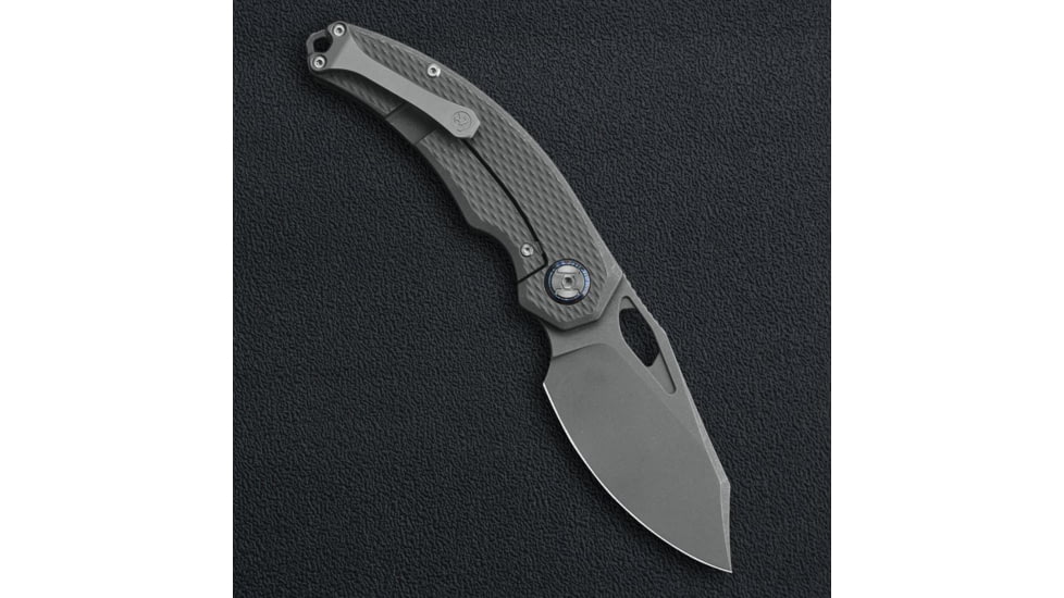Kunwu Knives Padre SW Folding Knife, 4.75in Closed, 3.5in Stonewash Vanax Stainless Steel Blade, Gray Checkered Titanium Handle, K706T1