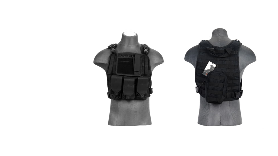 Lancer Tactical 1000D Nylon MOLLE Plate Carrier Vest, Black, CA-301BN