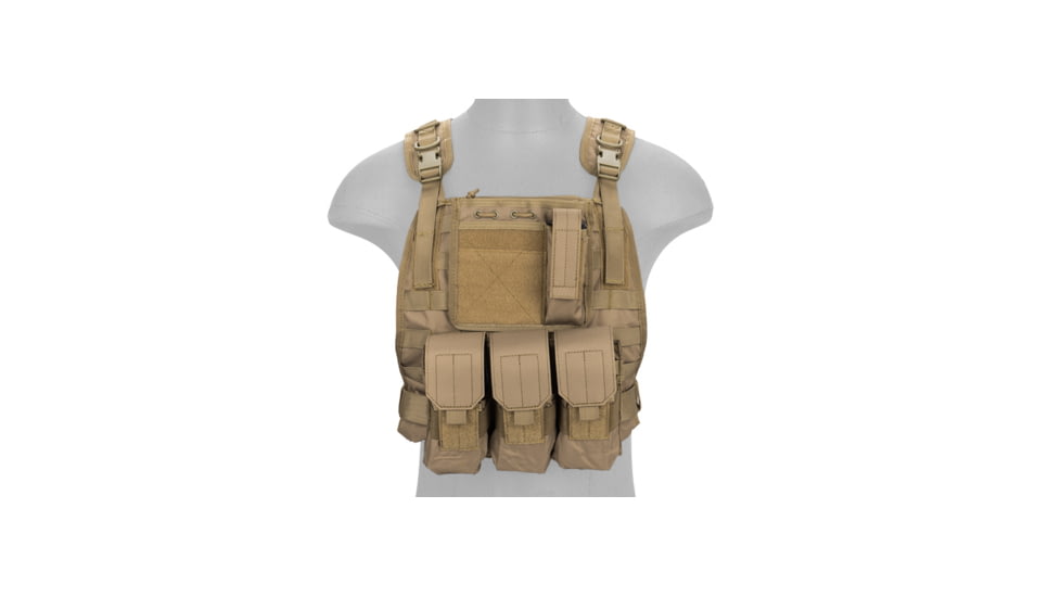 Lancer Tactical 1000D Nylon MOLLE Plate Carrier Vest, Tan, CA-301TN