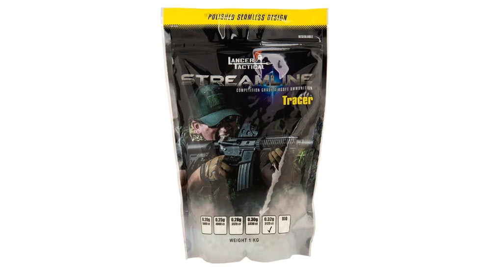 Lancer Tactical 3125 Round 0.32g Streamline Competition Grade Tracer BBs, Green, CA-SL-032TR