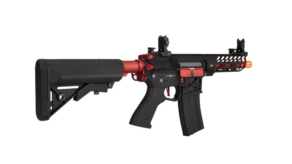 Lancer Tactical Enforcer Needletail Skeleton Crane Stock Low FPS, Black/Red, LT-29BACRL-G2-ME