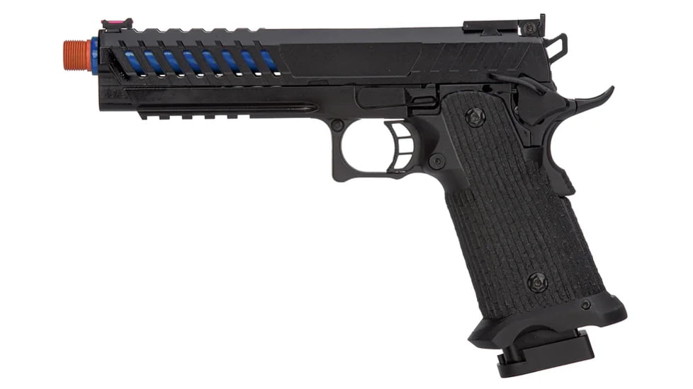 Lancer Tactical Knightshade Hi-Capa Gas Blowback Airsoft Pistol, Black/Blue, LTX-6BN