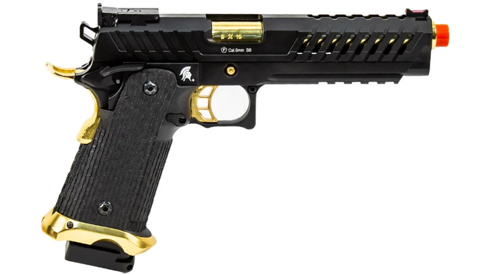 Lancer Tactical Knightshade Hi-Capa Gas Blowback Airsoft Pistol, Black/Gold, LTX-6B