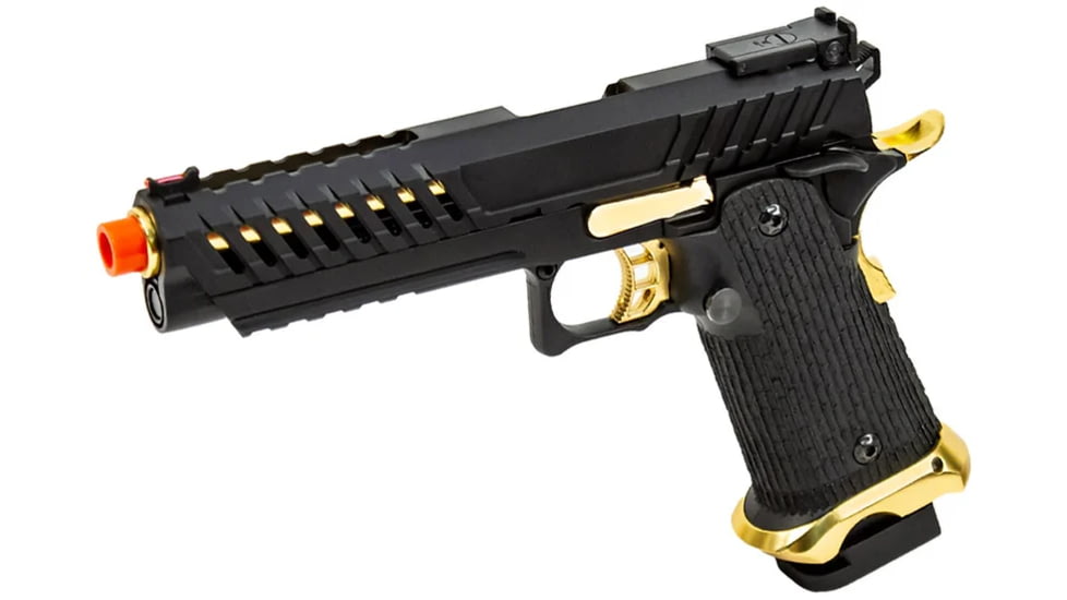 Lancer Tactical Knightshade Hi-Capa Gas Blowback Airsoft Pistol, Black/Gold, LTX-6B