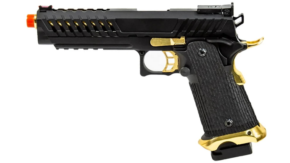 Lancer Tactical Knightshade Hi-Capa Gas Blowback Airsoft Pistol, Black/Gold, LTX-6B