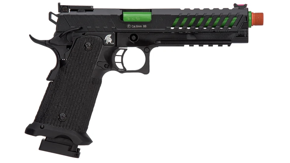 Lancer Tactical Knightshade Hi-Capa Gas Blowback Airsoft Pistol, Black/Green, LTX-6BZ