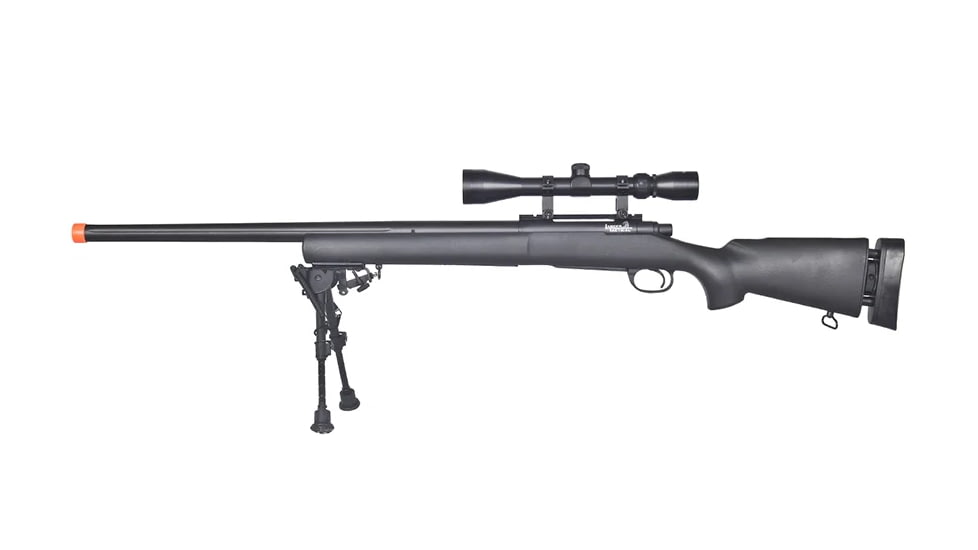 Lancer Tactical Low FPS M24 Bolt Action Spring Powered Sniper Rifle w/ Scope &amp; Bipod, Black, LT-28AB