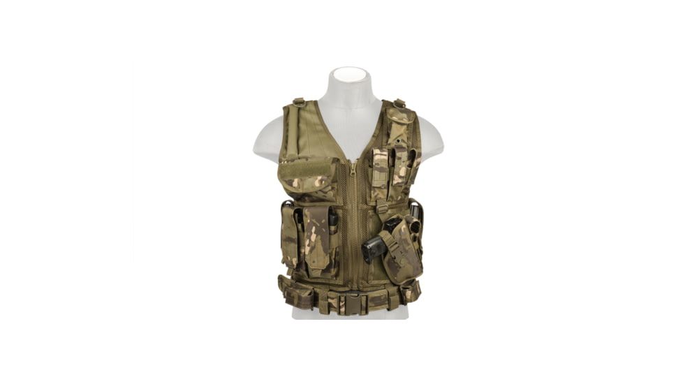 Lancer Tactical Nylon Cross Draw Vest w/Holster, Camo Tropic, CA-310MTN