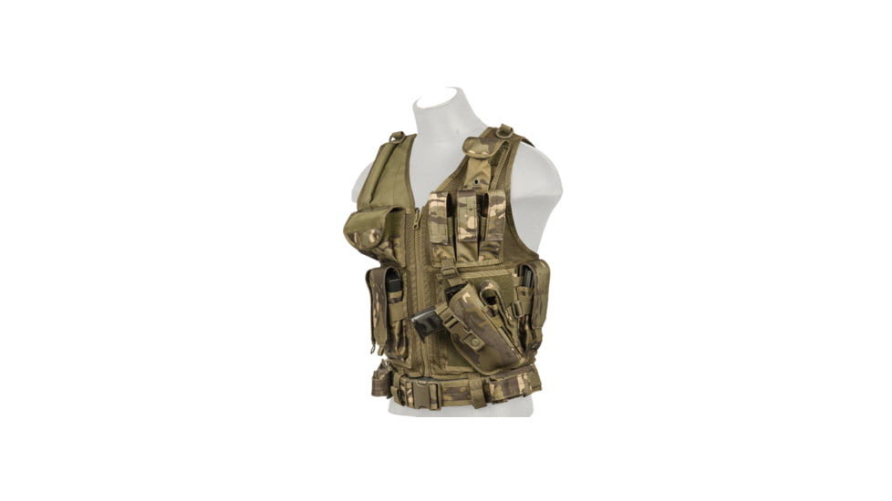 Lancer Tactical Nylon Cross Draw Vest w/Holster, Camo Tropic, CA-310MTN