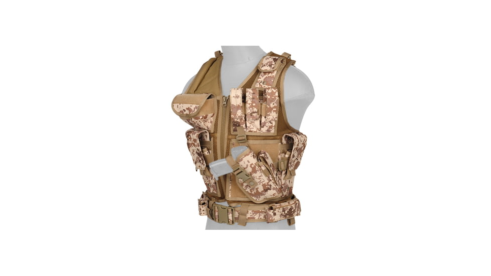 Lancer Tactical Nylon Cross Draw Vest w/Holster, Desert Digital, CA-310DDN