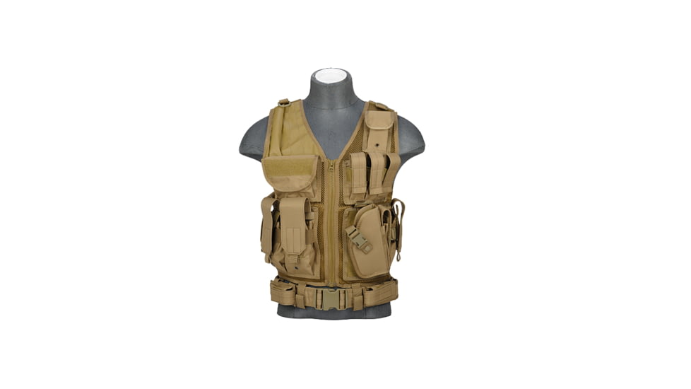 Lancer Tactical Nylon Cross Draw Vest w/Holster, Khaki, CA-310KN