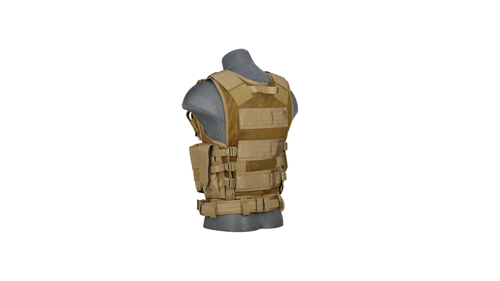 Lancer Tactical Nylon Cross Draw Vest w/Holster, Khaki, CA-310KN