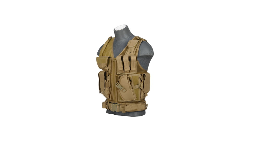 Lancer Tactical Nylon Cross Draw Vest w/Holster, Khaki, CA-310KN