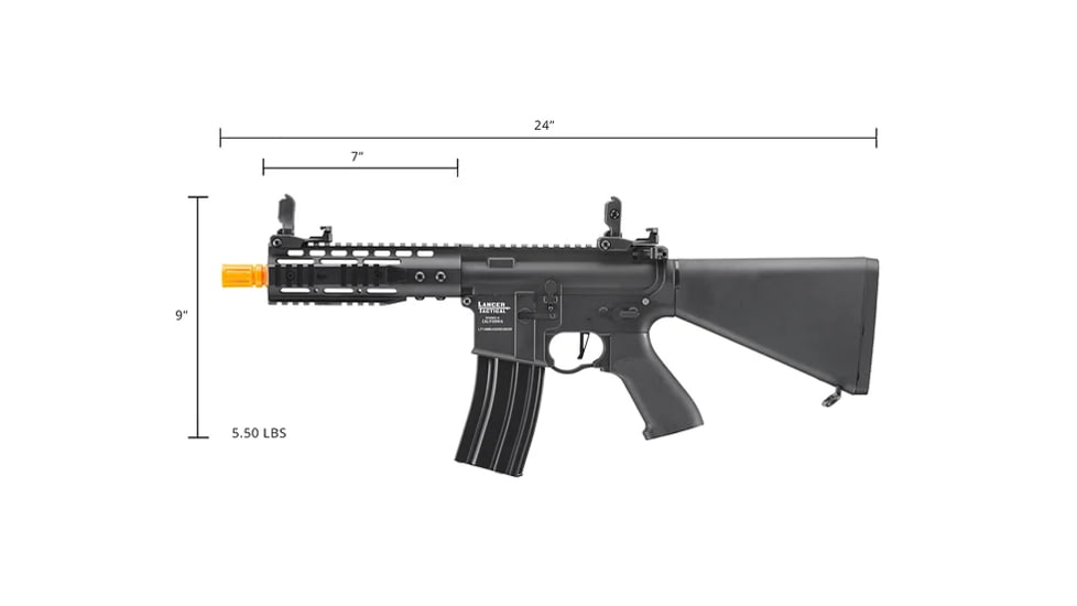 Lancer Tactical Proline 7in KeyMod Airsoft AEG Rifle w/ Stubby Stock, Black, LT-14BBU-G2-ME