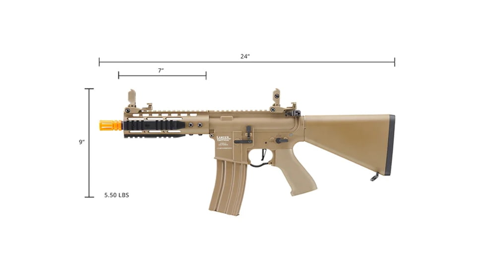 Lancer Tactical Proline 7in KeyMod Airsoft AEG Rifle w/ Stubby Stock, Tan, LT-14BTU-G2-ME