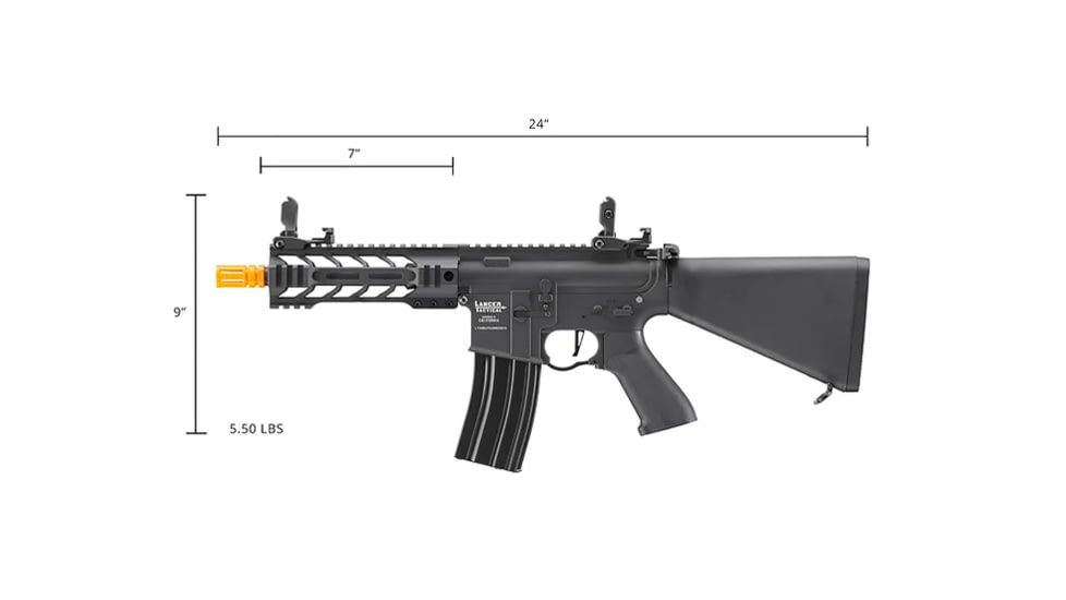 Lancer Tactical Proline 7in M-LOK Battle Hawk Airsoft AEG w/ Stubby Stock, Black, LT-34BU7-G2-ME