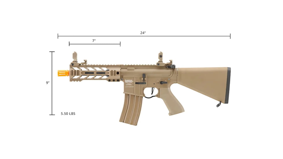 Lancer Tactical Proline 7in M-LOK Battle Hawk Airsoft AEG w/ Stubby Stock, Tan, LT-34TU7-G2-ME