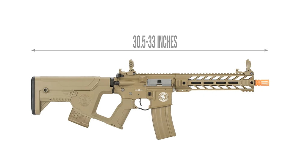 Lancer Tactical Proline Enforcer Battle Hawk 10in M4 Airsoft Rifle w/ Alpha Stock, Tan, LT-34TB10-G2-ME