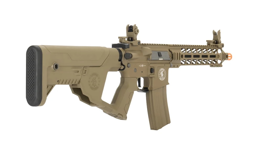Lancer Tactical Proline Enforcer Battle Hawk 10in M4 Airsoft Rifle w/ Alpha Stock, Tan, LT-34TB10-G2-ME