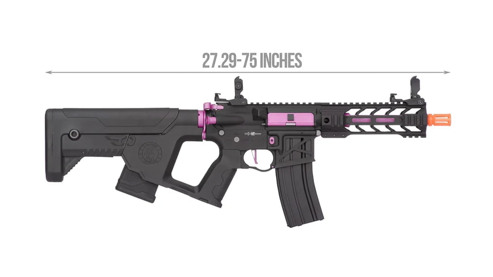 Lancer Tactical Proline Enforcer Battle Hawk 7in Skeleton M4 Airsoft Rifle w/ Alpha Stock, Black/Purple, LT-34BCP7-G2-ME