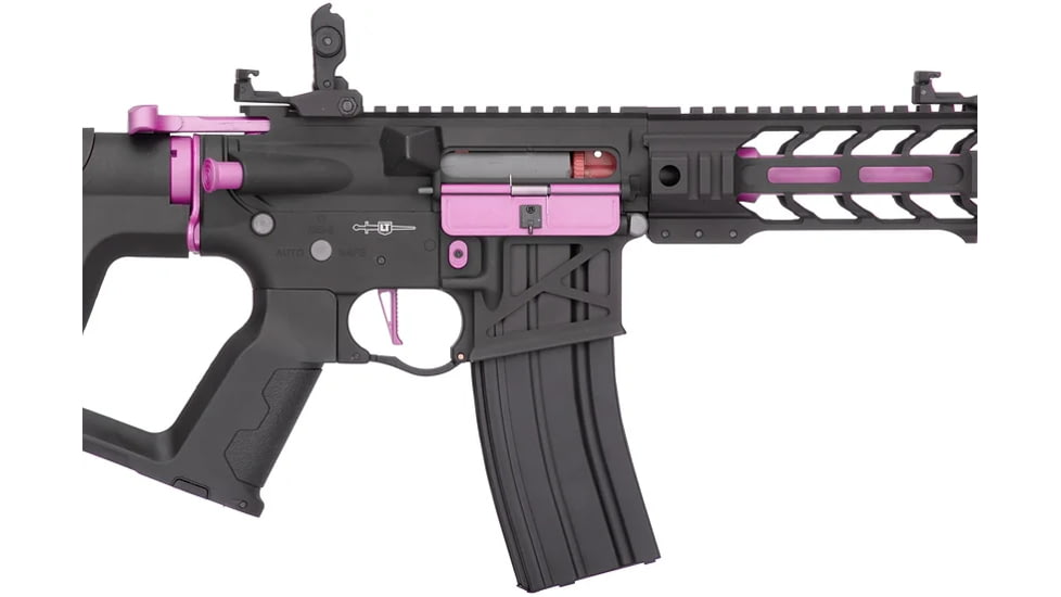 Lancer Tactical Proline Enforcer Battle Hawk 7in Skeleton M4 Airsoft Rifle w/ Alpha Stock, Black/Purple, LT-34BCP7-G2-ME