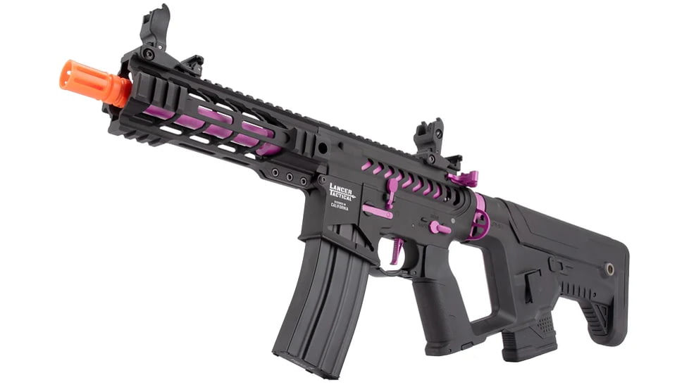Lancer Tactical Proline Enforcer Battle Hawk 7in Skeleton M4 Airsoft Rifle w/ Alpha Stock, Black/Purple, LT-34BCP7-G2-ME
