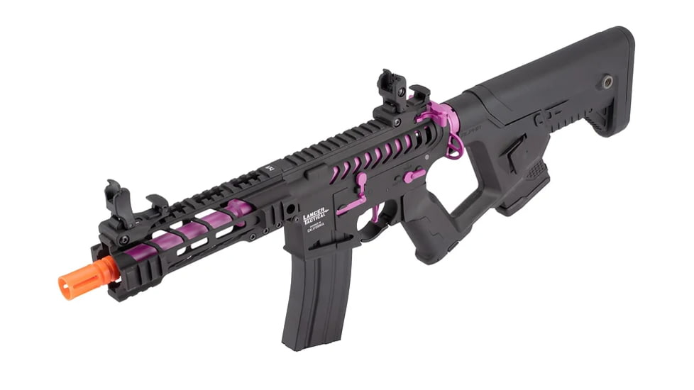 Lancer Tactical Proline Enforcer Battle Hawk 7in Skeleton M4 Airsoft Rifle w/ Alpha Stock, Black/Purple, LT-34BCP7-G2-ME