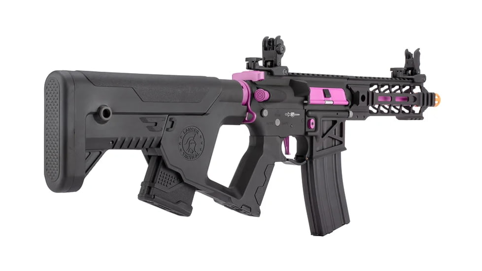 Lancer Tactical Proline Enforcer Battle Hawk 7in Skeleton M4 Airsoft Rifle w/ Alpha Stock, Black/Purple, LT-34BCP7-G2-ME