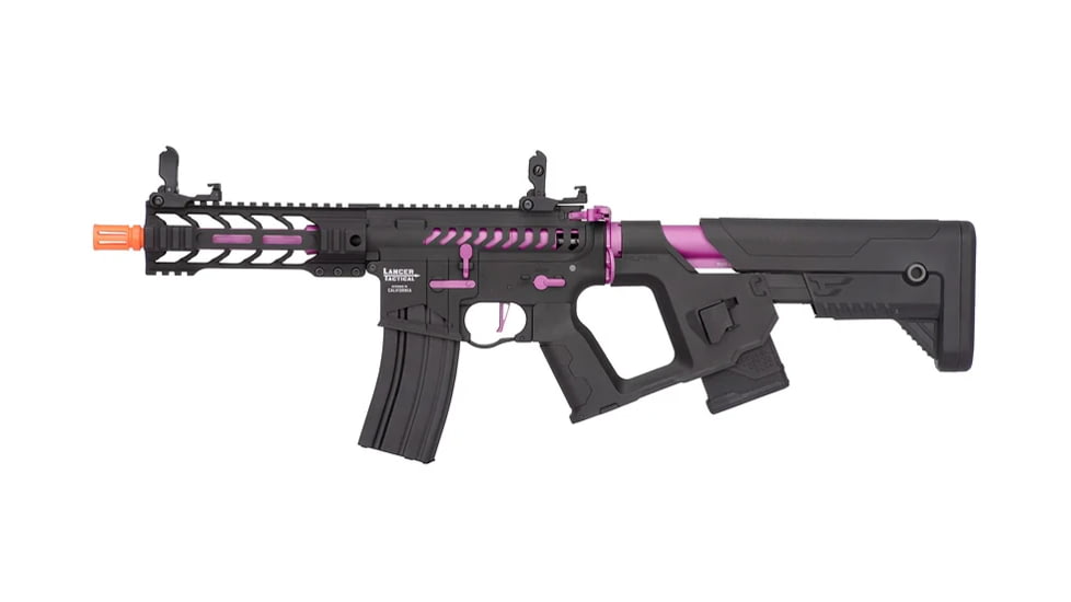 Lancer Tactical Proline Enforcer Battle Hawk 7in Skeleton M4 Airsoft Rifle w/ Alpha Stock, Black/Purple, LT-34BCP7-G2-ME