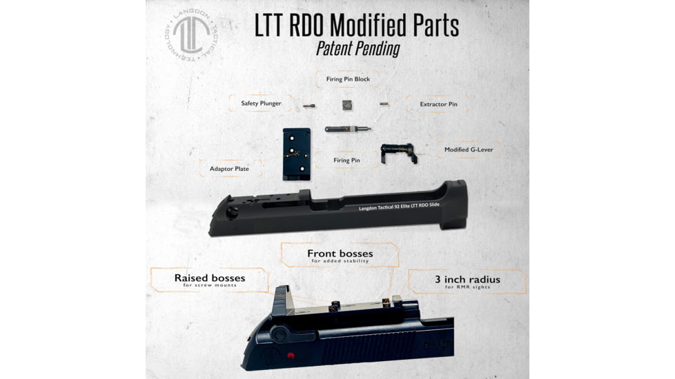 Langdon Tactical Technology 92 Elite LTT Red Dot Ready Slide,Compact/Centurion, Black, Compact/Centurion, LTT-RDOS-CB