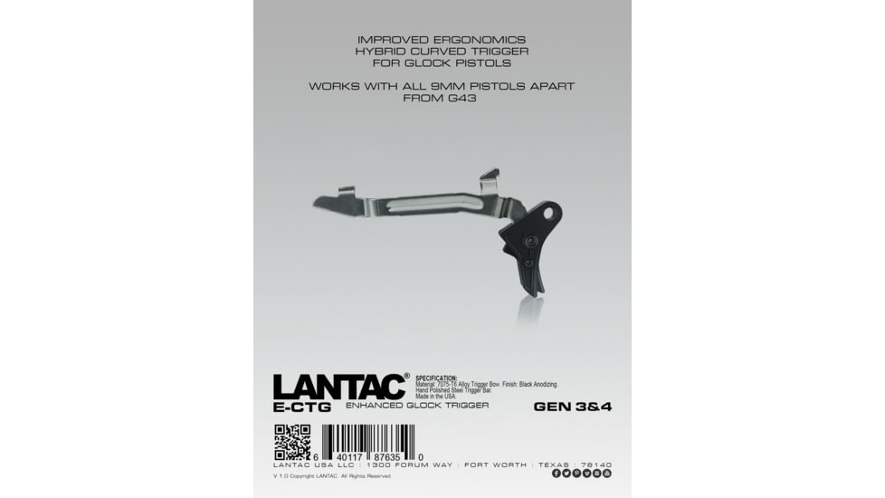 LANTAC Enhanced Glock Trigger, Hybrid Curve, Black, Anodized, 9mm, 01-GP-ECTG