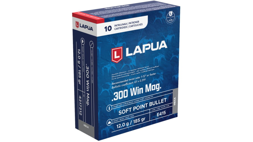 Lapua .300 Win Mag 185 Grain Mega Brass Cased Rifle Ammo, 10 Rounds, 4317312